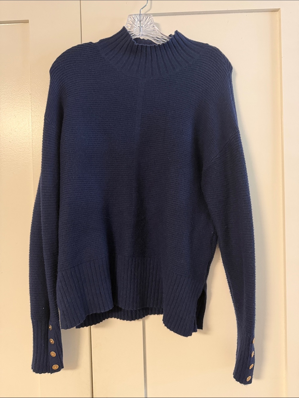 Cyrus Navy Ribbed Turtleneck Sweater with Button Cuffs